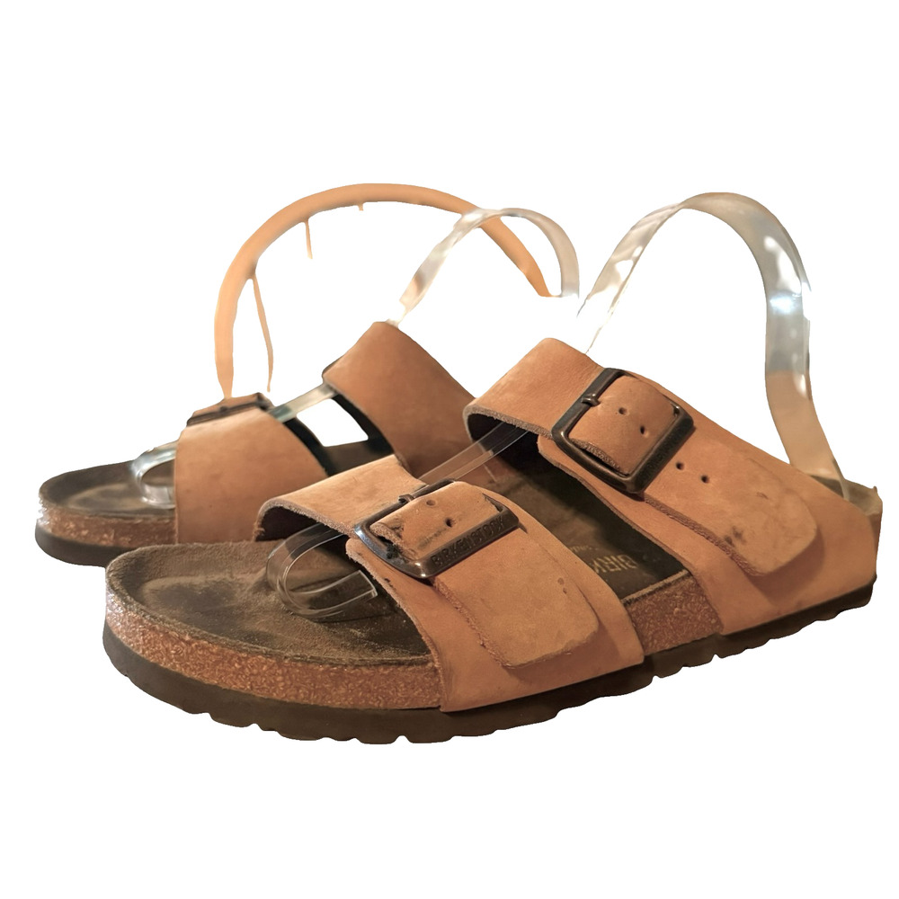Birkenstock Arizona Nubuck Leather Tan Brown Slides Sandals Casual Shoes sz 8